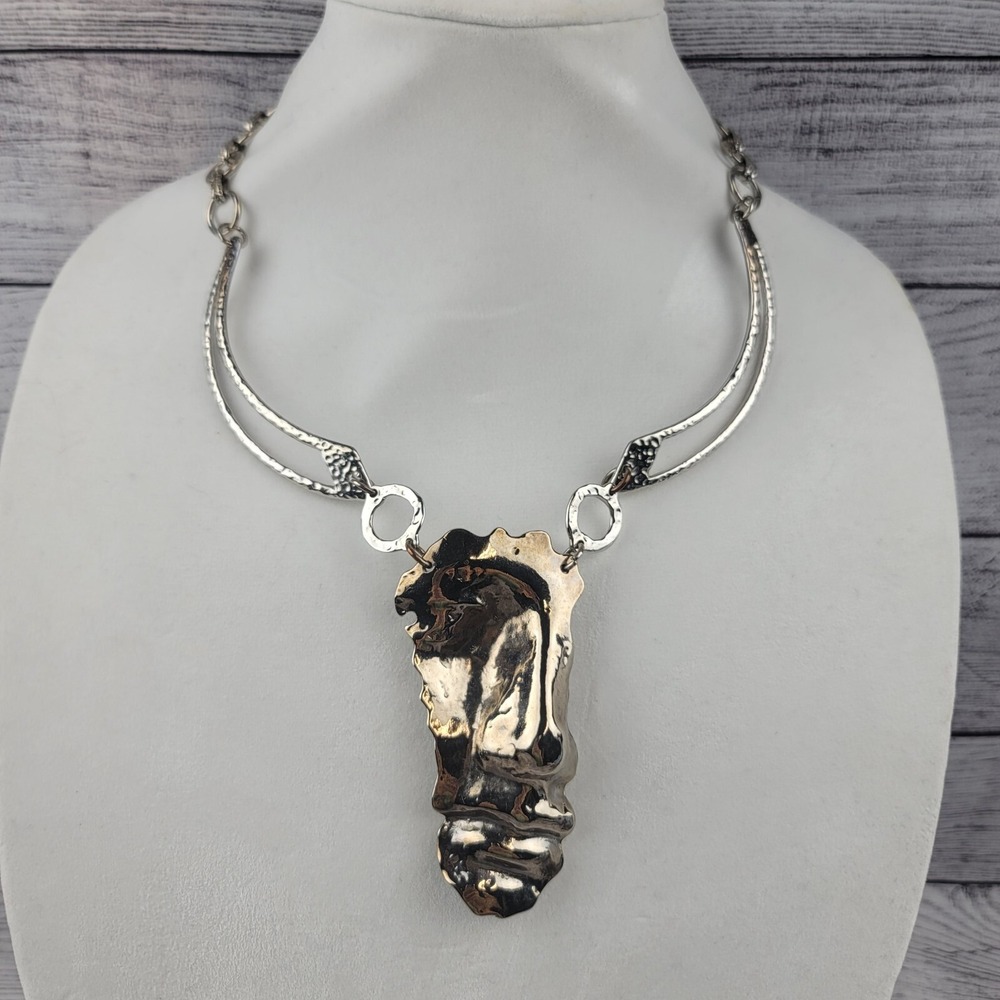 Unique Modernist Brutalist Expressionist Silver Face Choker Necklace